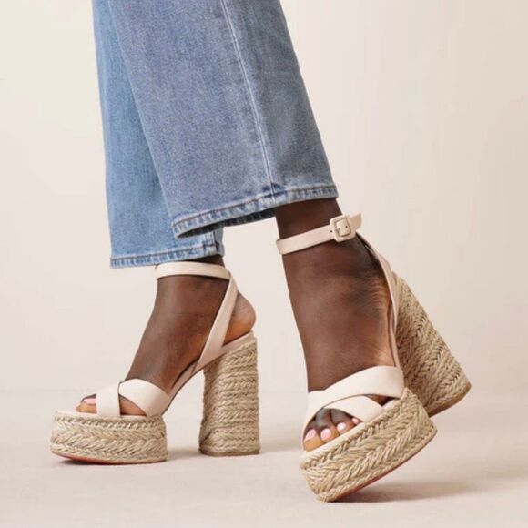 CHRISTIAN LOUBOUTIN Super Mariza Platform Espadrille Block Heels Size 40 Beige - Picture 3 of 15